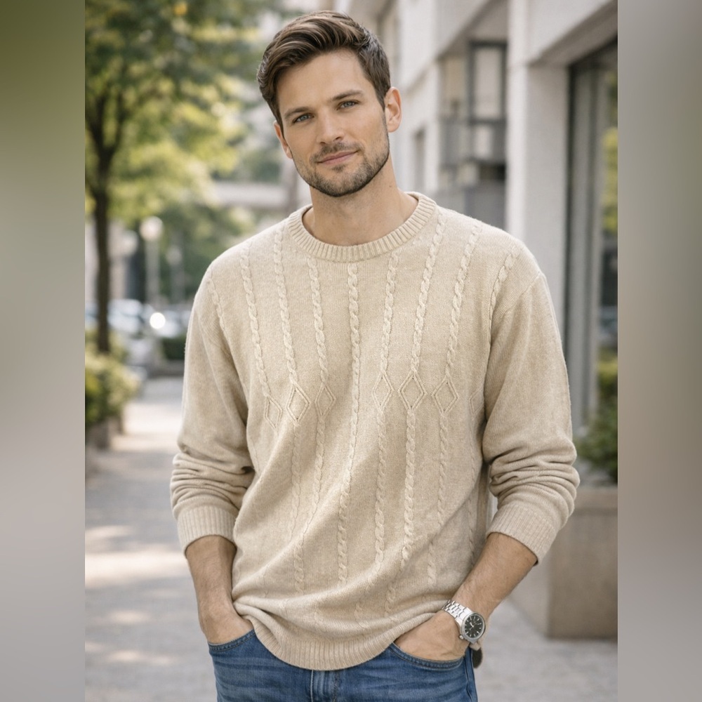 Rob Roy, size Large, mustard knit crew neck pullover fall cozy vintage